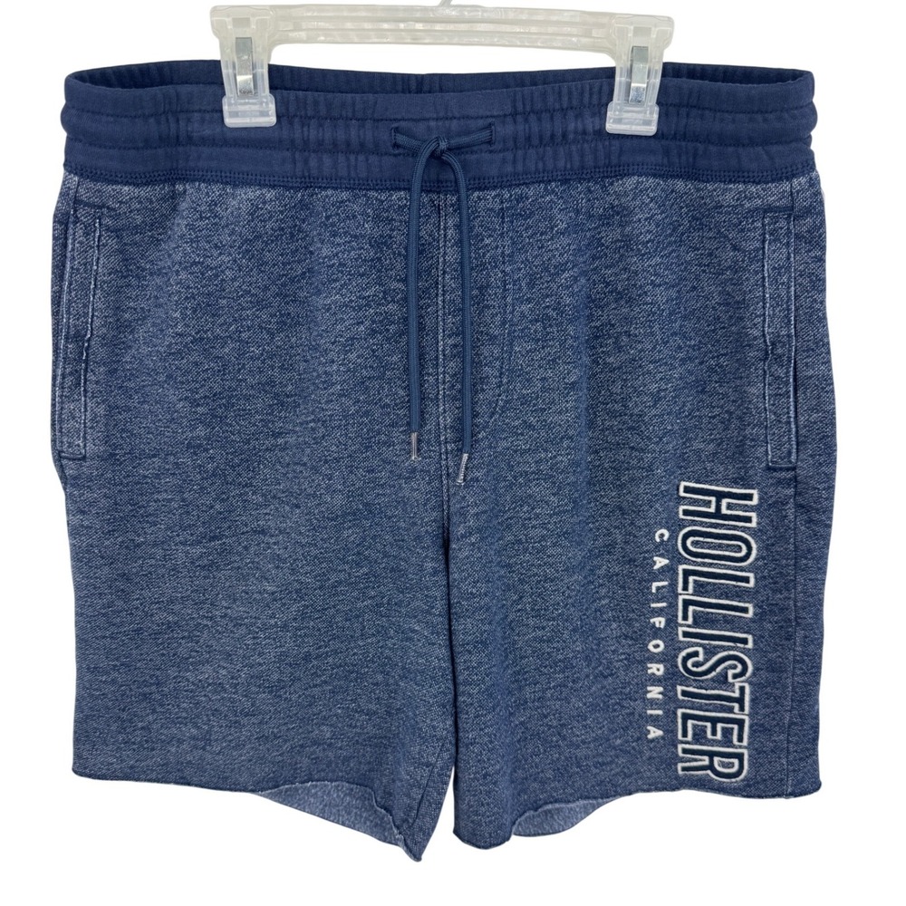 Hollister Mens Blue Marl Fleece Sweat Shorts Embroidered Logo Size M